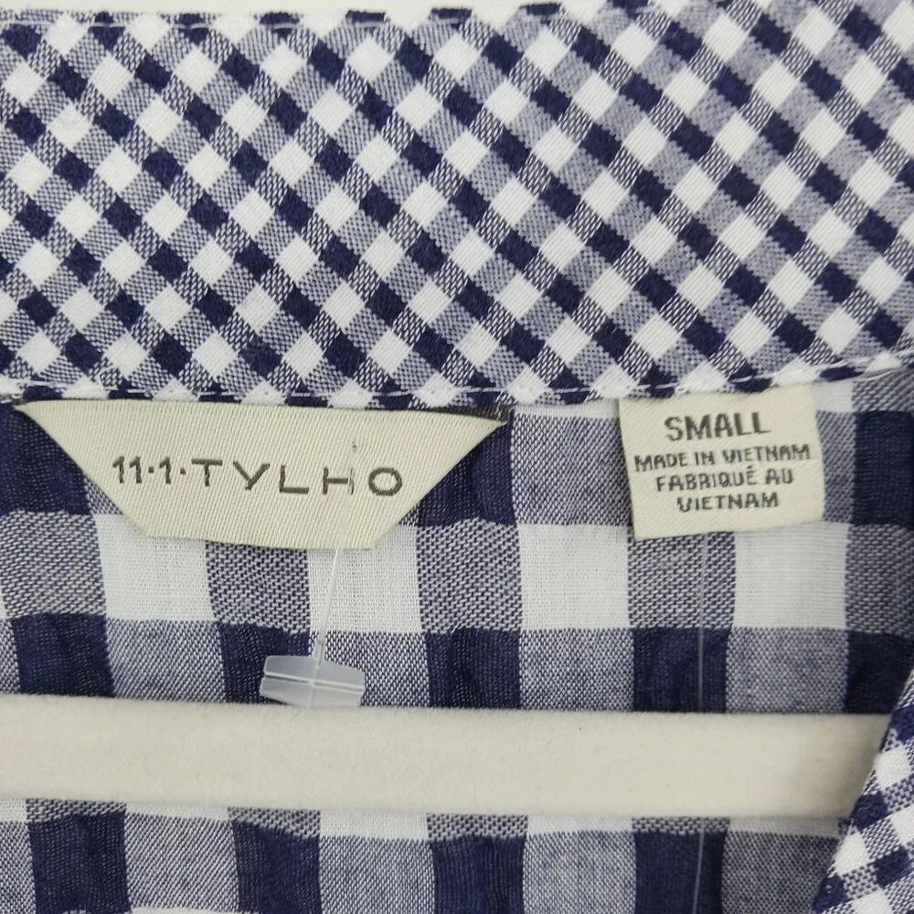 Anthropologie 11.1.TYLHO Navy White Gingham Midi Dress Small New With Tag - Picture 5 of 15